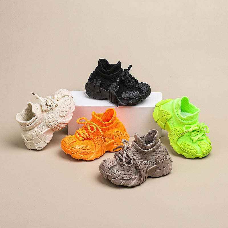 Children's sports shoes, spring and autumn boys' casual shoes, net shoes, fly knitted girls' socks, baby white shoes, 1-7 years old