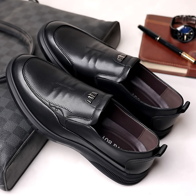 Leather shoes men's leather business casual work shoes lazy people driving soft sole anti-slip one foot pedal middle-aged and elderly dad shoes