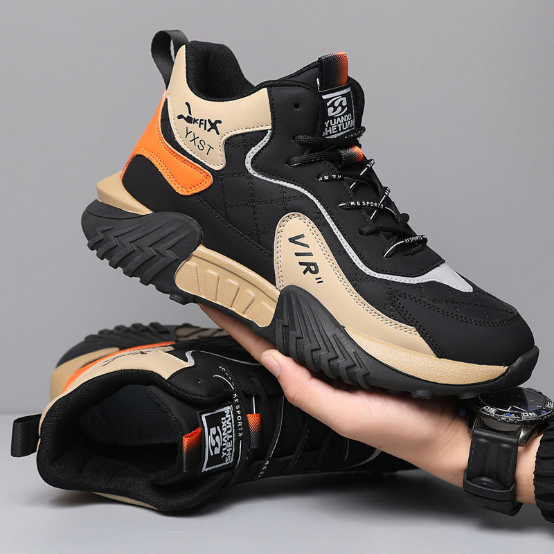 Men's shoes, autumn and winter high-top soft-soled non-slip fleece sneakers, versatile comfortable thick-soled lightweight casual running men's trendy shoes
