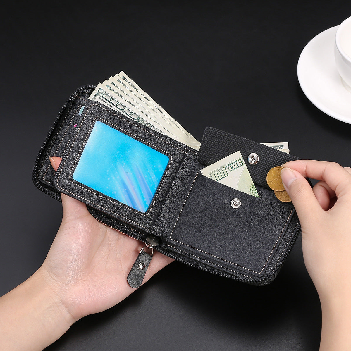 New Men's Business Fashion Multifunctional Zipper Short Wallet Large Capacity Multi Card Wallet Change Wholesale