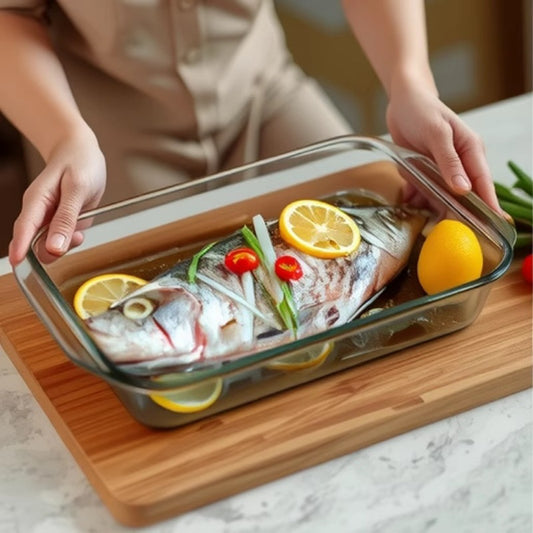 Household high borosilicate glass baking pan High temperature resistant glass baking pan oven microwave steaming fish special steaming and baking