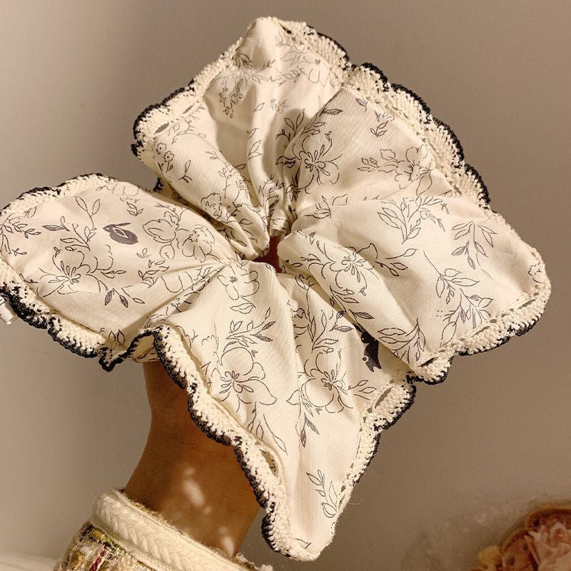 New Chinese blended style square scarf large intestine scrunchie women's large high-end square headband low ponytail hair tie hair accessory