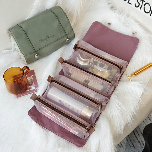 New foldable cosmetic bag, portable partition, large capacity travel toiletry bag, net red cosmetics storage bag