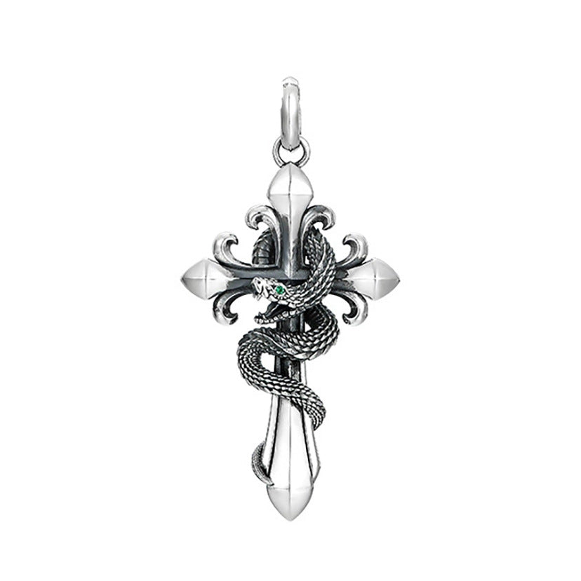 Retro national style natal year [spirit snake] kite blessing national tide cross pendant necklace male and female personality pendant necklace men