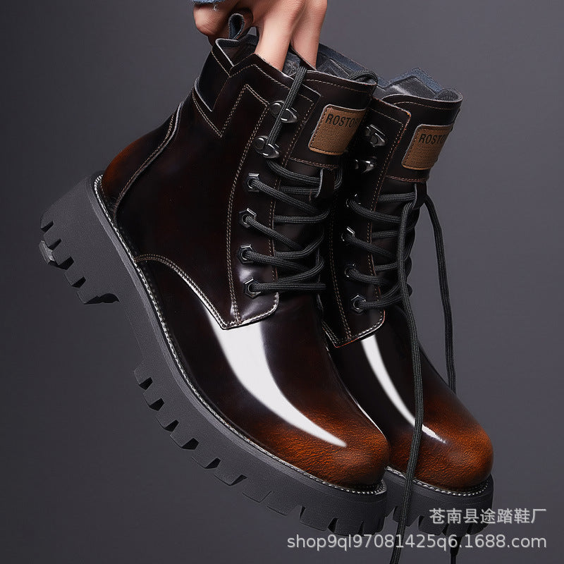 2024 Autumn Winter Martin Boots Men's Thick-soled Mid-Top Trend Workwear Shoes Wear-Resistant Cotton Warm Leather Shoes Manufacturers Wholesale