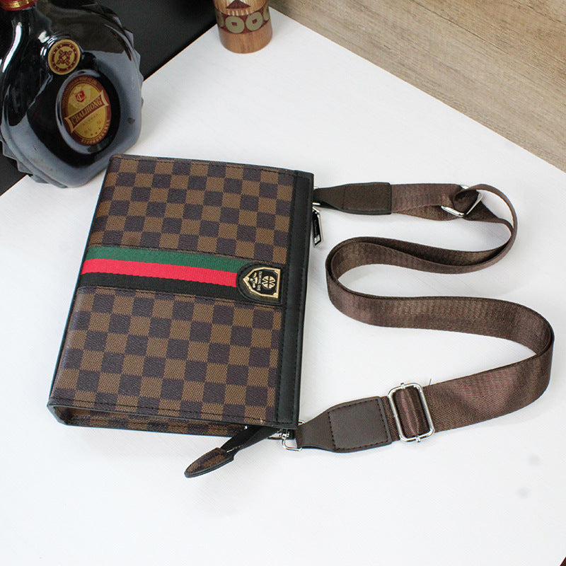 2024 New Crossbody Bag Men's Business Hard Shoulder Bag Large Capacity Plaid Tide Bag Multifunctional Men's Bag Handbag Women