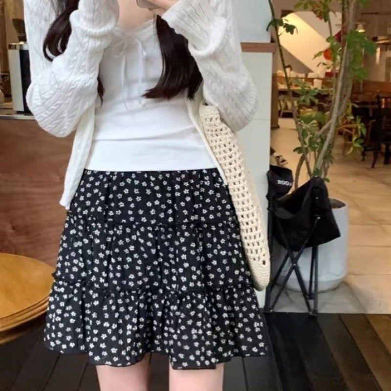 Floral Retro Sweet Skirt Cake 2025 Spring Summer 2025 High Waist Small Man Slim Black Puffy Skirt