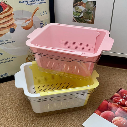 Retractable Draining Basket Macaron Tone Double Layer Multi-Purpose Multi-Purpose Fruit Plate Vegetable Basket Home Kitchen Supplies