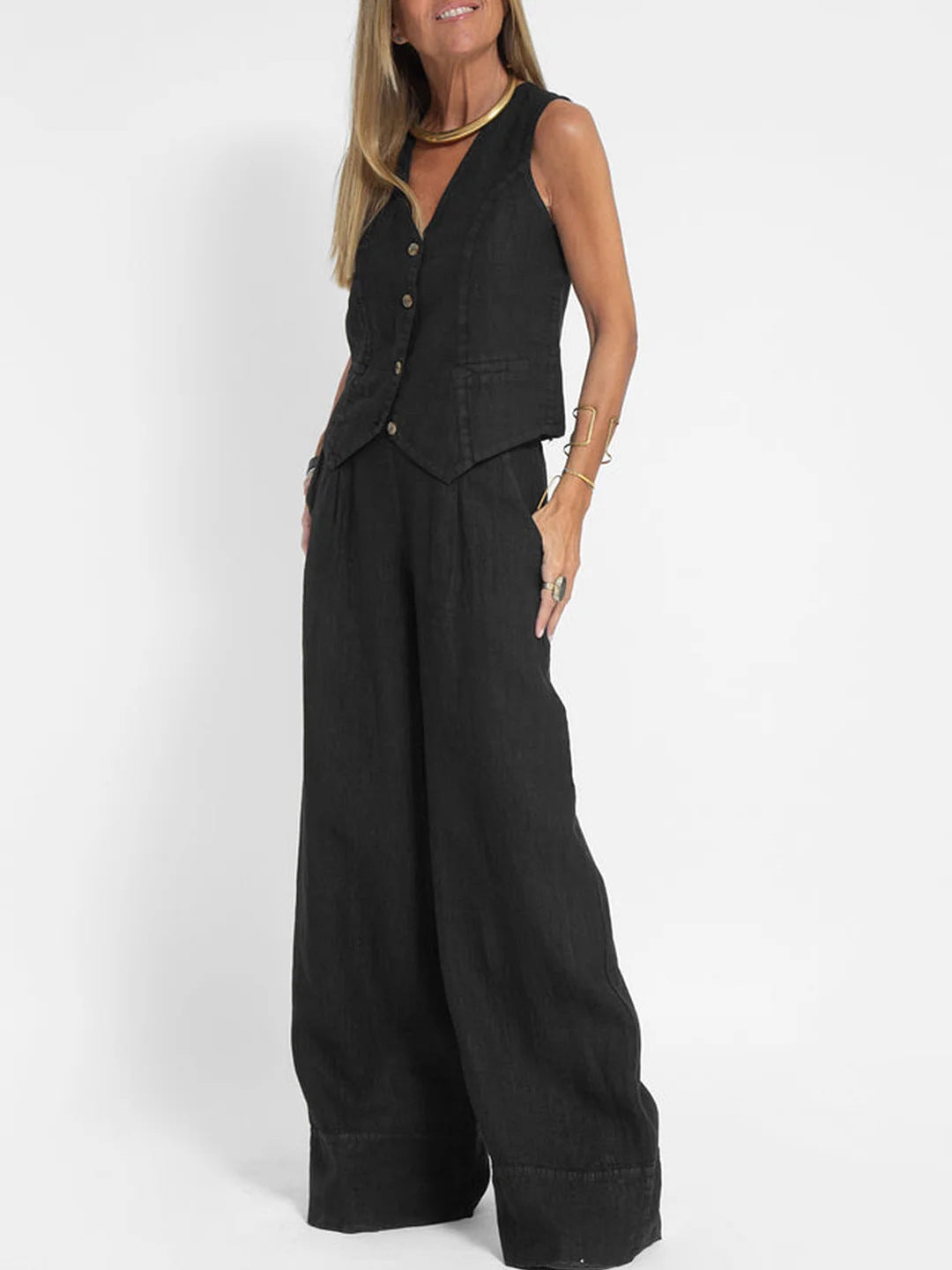2024 European and American cross-border hot sale new fashion vest trousers, collage stitching, pure sleeveless color temperament casual suit