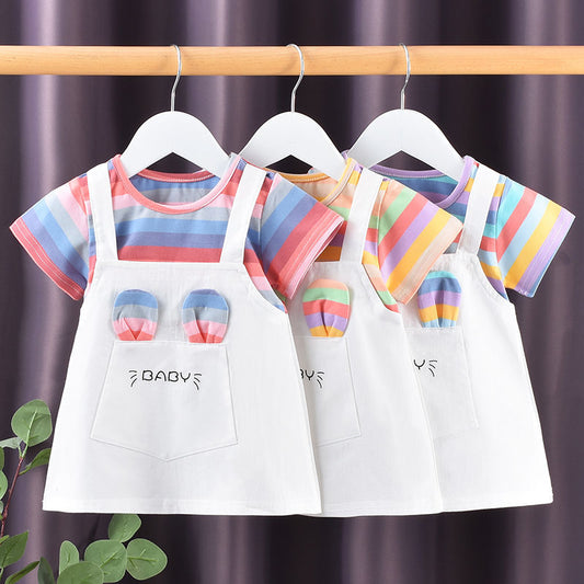 2025 New Girls Dresses, Summer New Styles, Cotton Thin Summers, Short Sleeve Girls' Children's Skirts