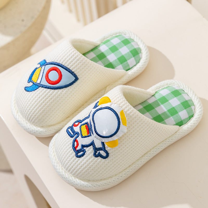 Children's linen slippers home parent-child slippers cute cotton and linen household floor slippers anti-slip sweat resistant cotton slippers