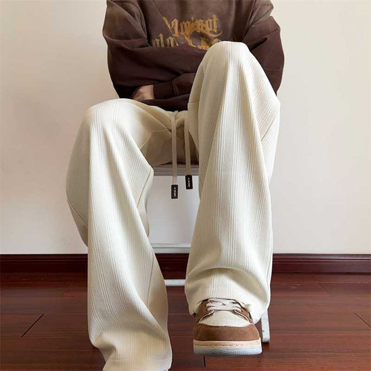 High-quality ice silk pants, men's trend, summer thin, versatile, drape, straight, wide-leg, casual trousers, off-white pants