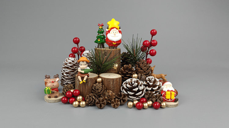 New Christmas decorations New Year Christmas handmade DIY pine ball acorn dried flower dried fruit wood chip wooden stake props