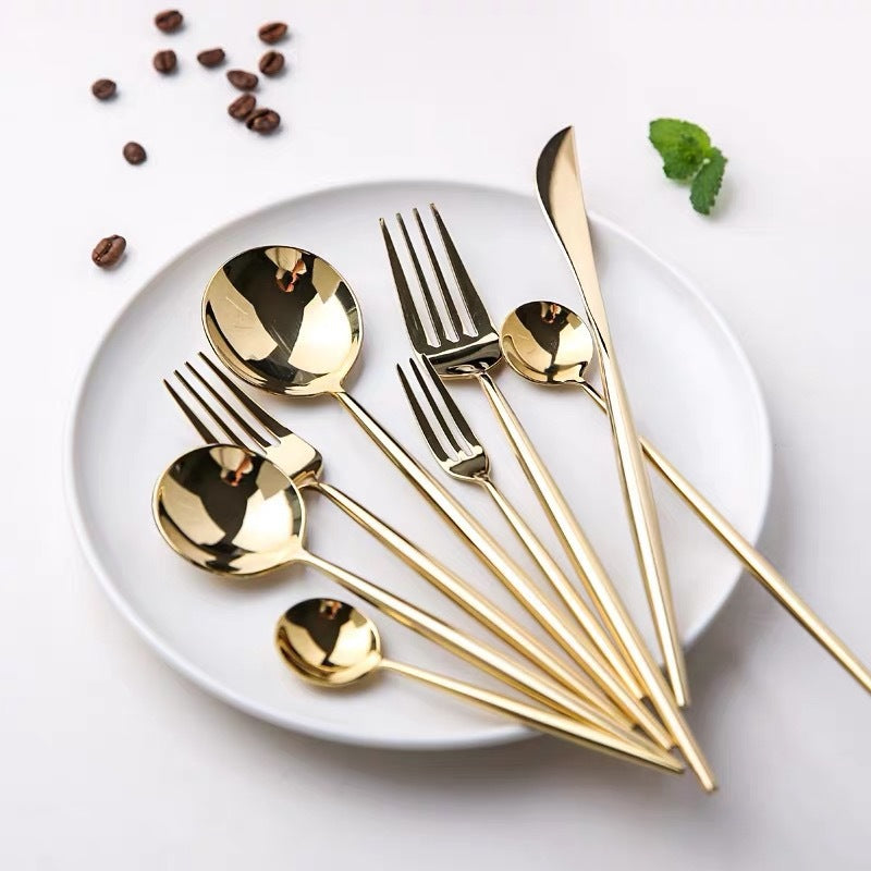 Stainless steel western cutlery Portuguese 304 steak knife fork spoon chopsticks dessert spoon fruit fork rose mirror gloss