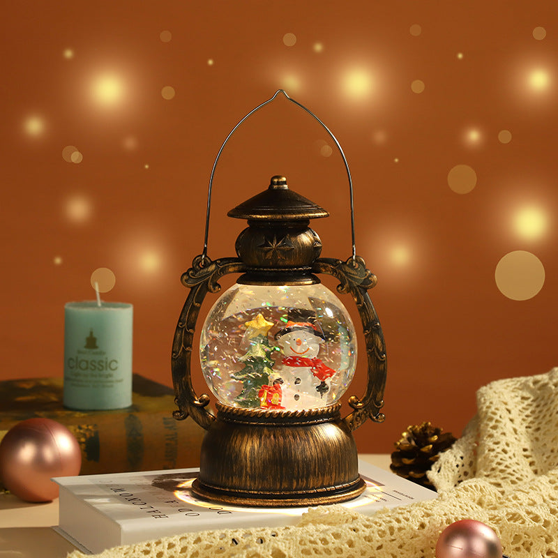 Cross-border Christmas music box lantern water and snow Christmas music box retro night light music box ornament