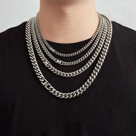 Titanium steel cuba chain hip hop necklace stainless steel round grinding crypto chain fashion men's jewelry buckle titanium steel necklace jewelry