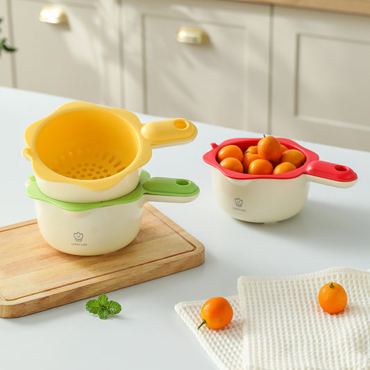 Cute handle drain basket double layer washing fruit artifact kitchen home new living room drench basket delicate small fruit plate