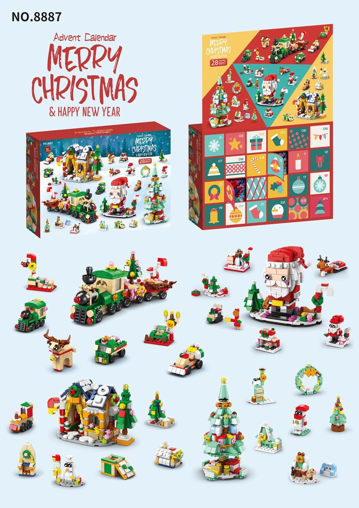 Cross-border new Christmas 24 countdown surprise building block gift set toy small Christmas building block blind box