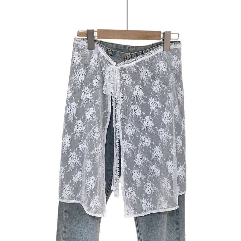 Skirt gauze Korean niche design sense layered mesh skirt, chiffon cover skirt apron embroidered lace lace fart curtain