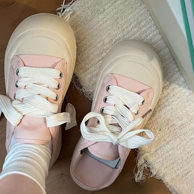 Ugly cute big-toed bread shoes women's chic shoes all-match 2023 spring new two-wear canvas shoes thick-soled white shoes