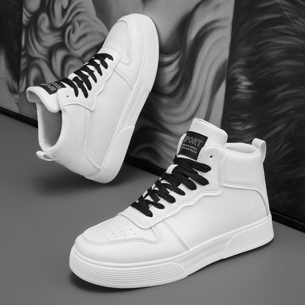 Men's shoes cross-border high-top sneakers trend versatile small white shoes men's platform soled athleisure shoes 2025 new style