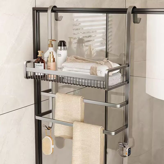 Towel rack toilet no punching bathroom shelf toilet shower room glass door hanger towel rod bath towel rack
