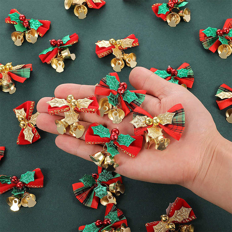 christmas ornament bow with bell christmas gift decoration christmas tree garland decoration accessories gift matching