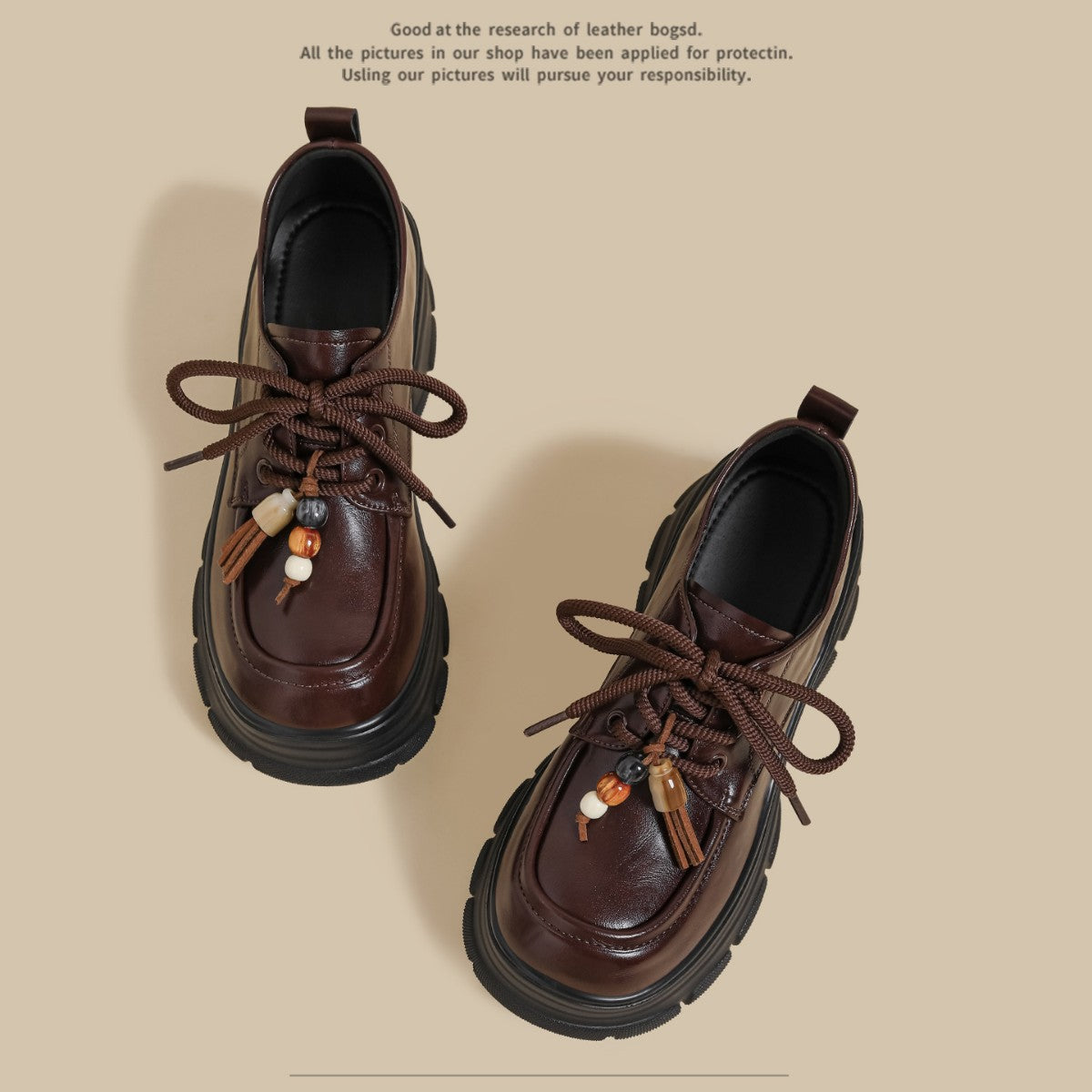 Zhuoshi 2025 new thick-soled loafers women's brown lace-up thick high heels British style muffin small leather shoes