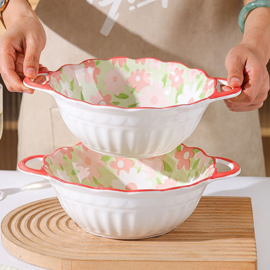 Binaural soup bowl household large 2025 new ceramic high-value small fresh air bubble noodle snail noodle bowl tableware