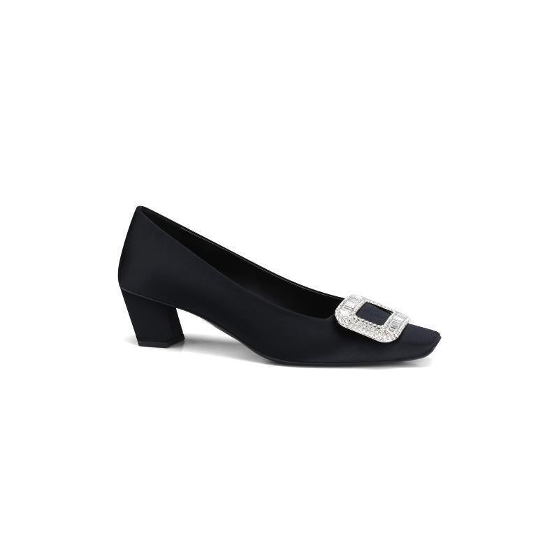 Grape Mom Studiolee evening evening style temperament rhinestone square buckle square toe shallow heel silk commuter single shoes women