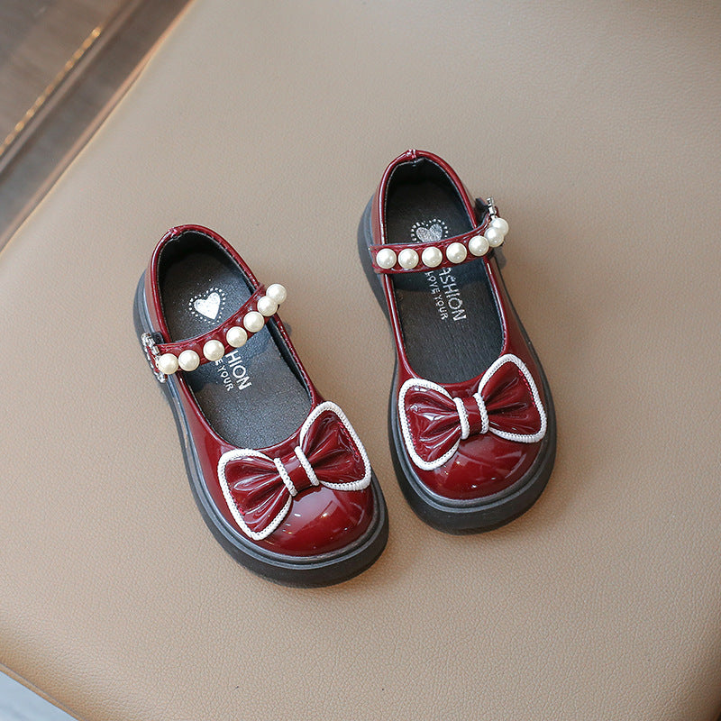Girls' princess shoes autumn new British style black leather shoes baby soft-soled fashion children's Mary Jane single shoes