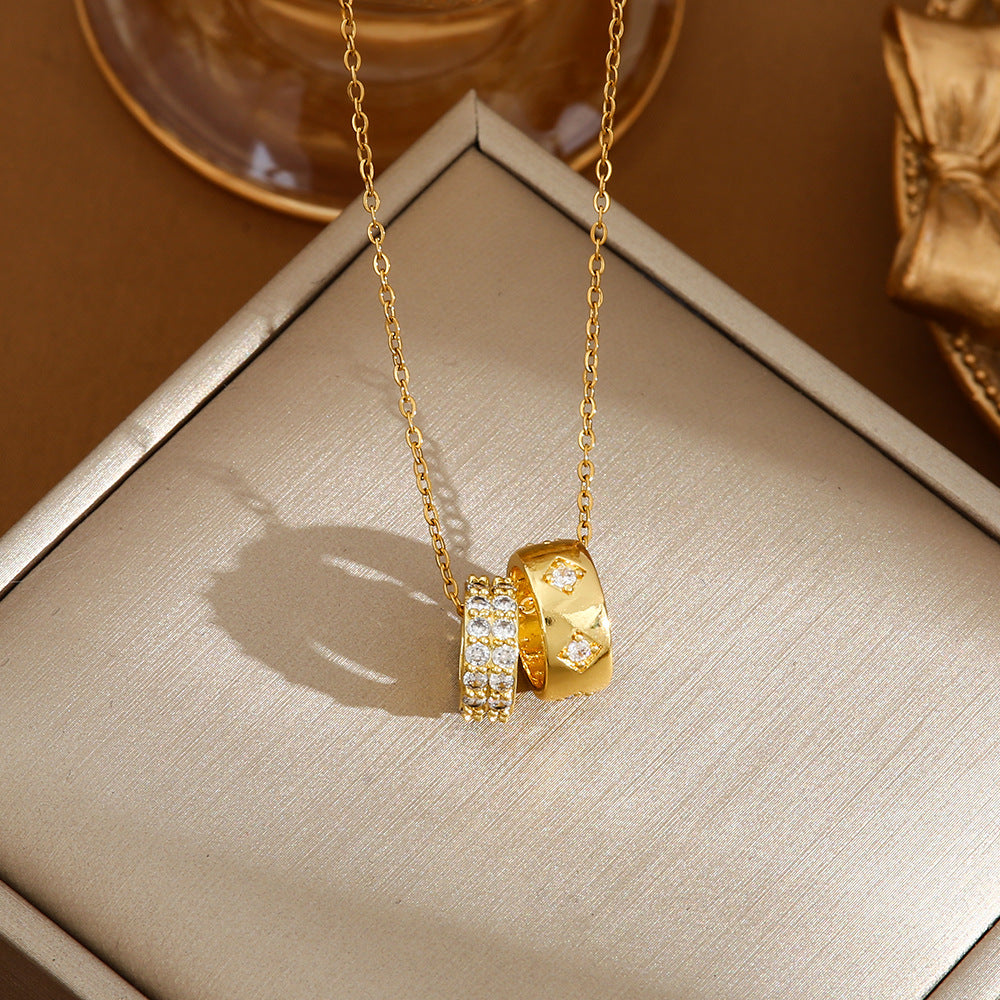 Douyin hot sale sexy double ring full of diamonds, big waist necklace, clavicle chain, small fresh and cute, versatile trend wholesale
