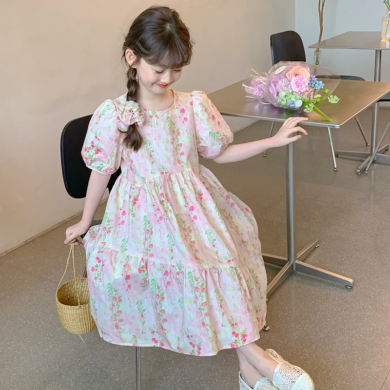 Girls' dresses, summer cotton skirts, Korean version children's doll collar floral skirts, baby thin girls, princess dresses