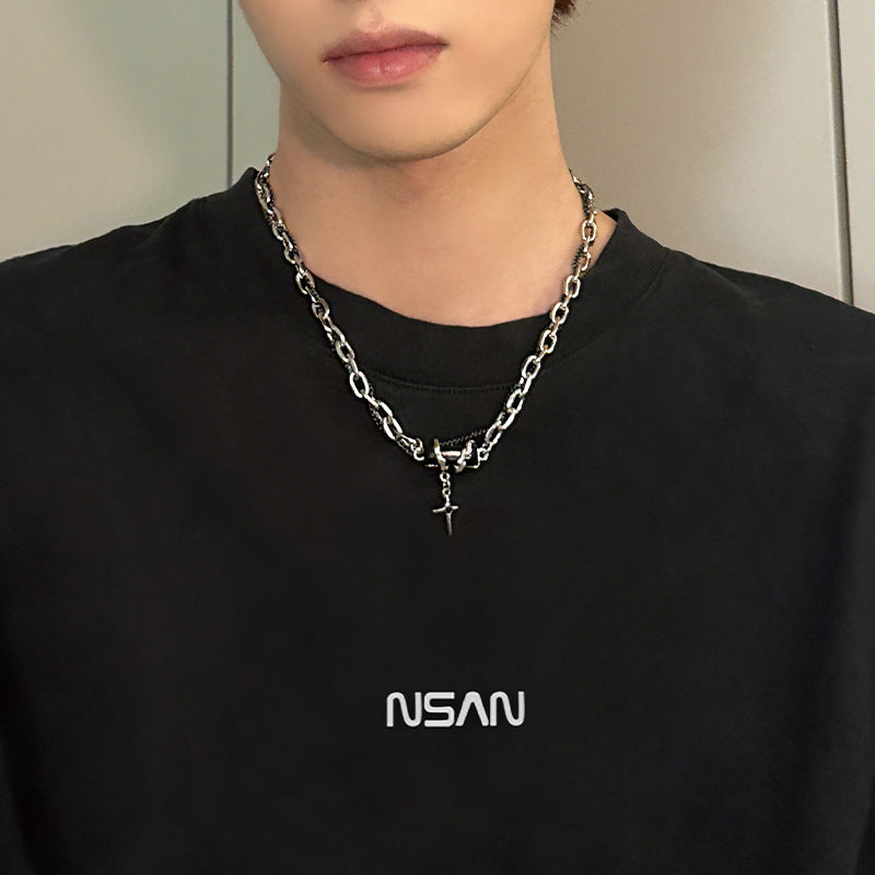 Obsidian non-fading necklace Men's niche hip-hop accessories versatile women's collarbone chain European and American cross-border wholesale