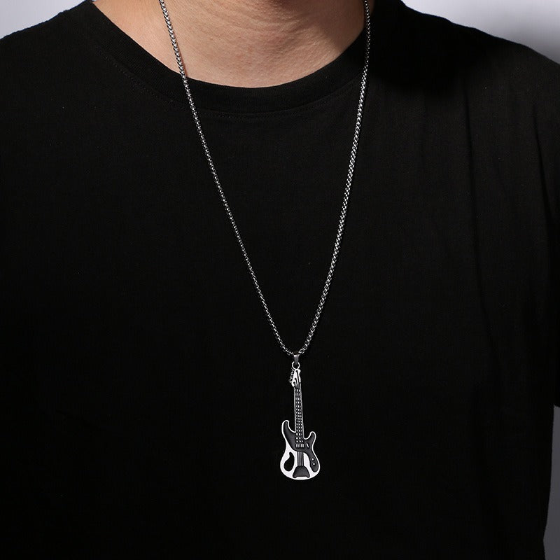 Spot cross-border music guitar necklace men's personality jewelry men's trendy sweater chain pendant rock kids necklace accessories