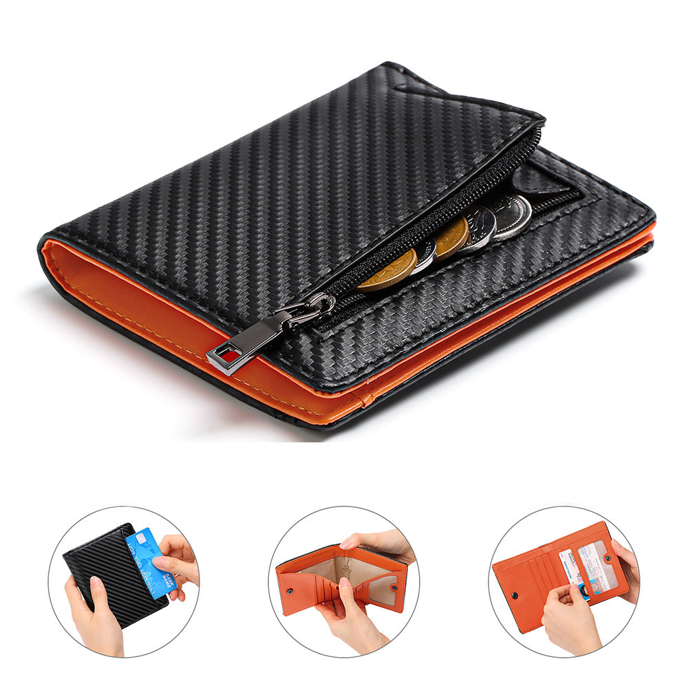 GAEKEAO Carbon Fiber Men's Wallet High Quality Anti-Theft Swipe Wallet PU Leather Coin Purse Manufacturer Spot Wholesale