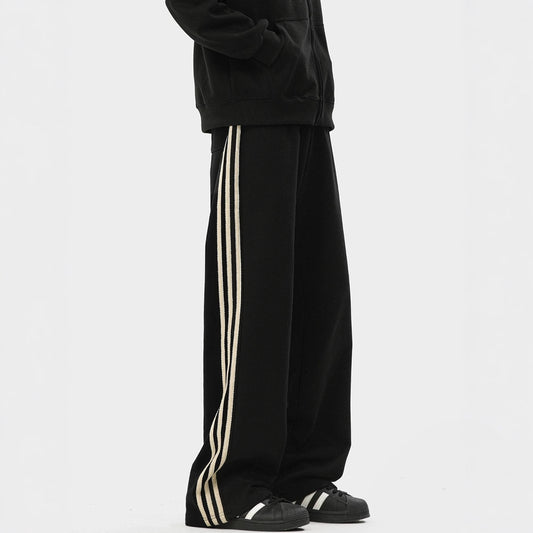 Three bar pants men's 2025 spring new American retro heavyweight sweatpants trendy brand loose straight casual pants