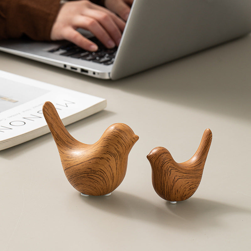 Ceramic wood grain bird ornaments desktop high-end garden Nordic living room simulation decorations creative personality crafts