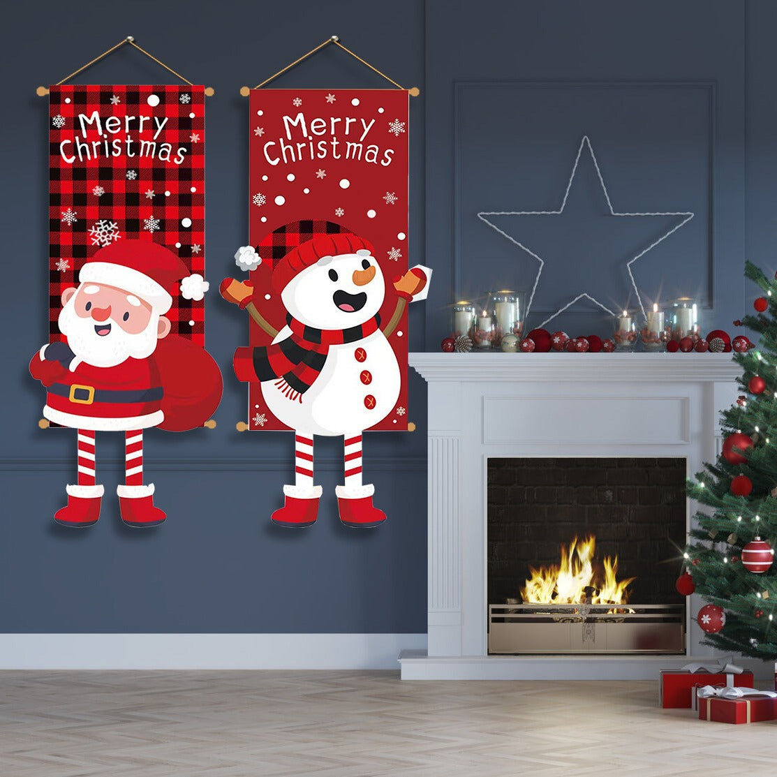 Cross-border classic plaid Christmas flag decoration couplet lantern elf family restaurant KTV shopping mall holiday decoration