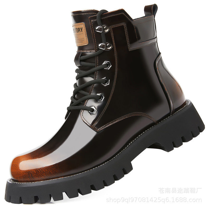 2024 Autumn Winter Martin Boots Men's Thick-soled Mid-Top Trend Workwear Shoes Wear-Resistant Cotton Warm Leather Shoes Manufacturers Wholesale