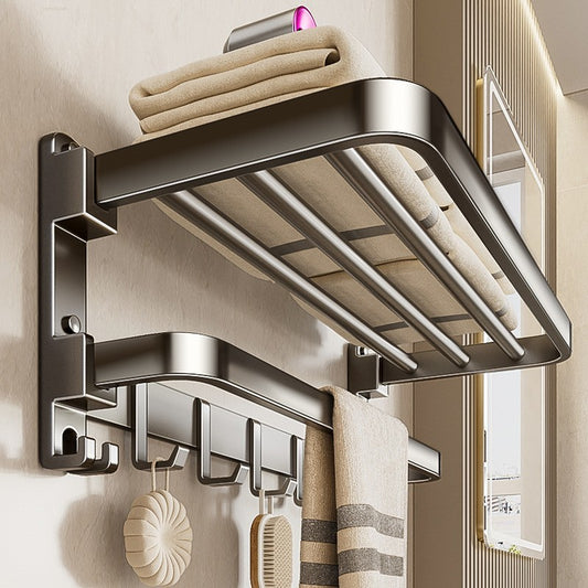 Gun ash towel rack non-punch toilet five-piece set shelf space aluminum toilet high-end bathroom bath towel rack
