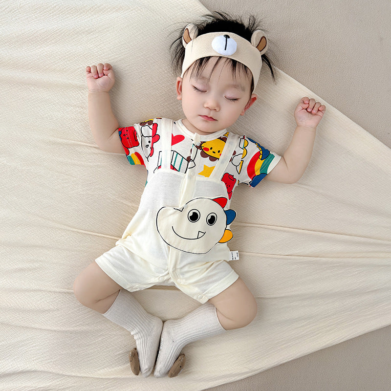 Baby short-sleeved onesies, newborns, summer cotton, thin full moon, male and female baby clothes, summer clothes, hayi, pajamas