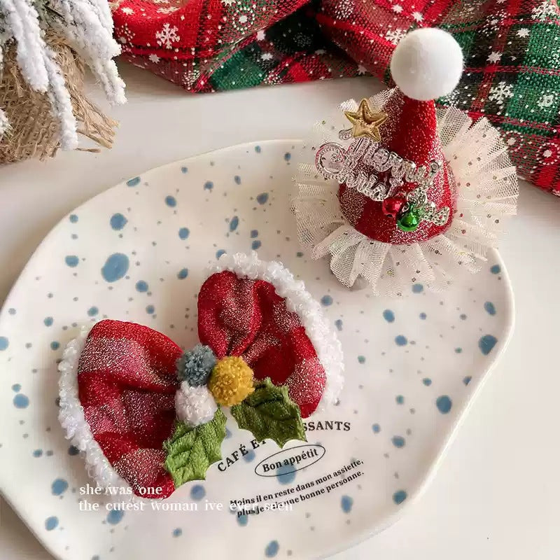 Christmas headbands Daffy bear hat plaid headbands red cartoon wholesale christmas dress up headwear plush hair bundles