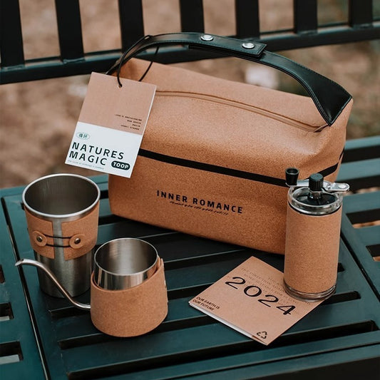 Festive gift pour-over coffee set, cork bag, portable outdoor coffee set, pour-over coffee set, full set