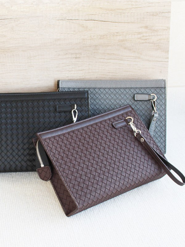2025 Men's Clutch Braided Pattern Handbag Men's Clip Bag Large Capacity Business Casual Handbag Envelope Bag Men