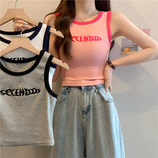 Camisole women's inner wear 2024 summer short crop top slim fit babes wear sleeveless student tops trendy