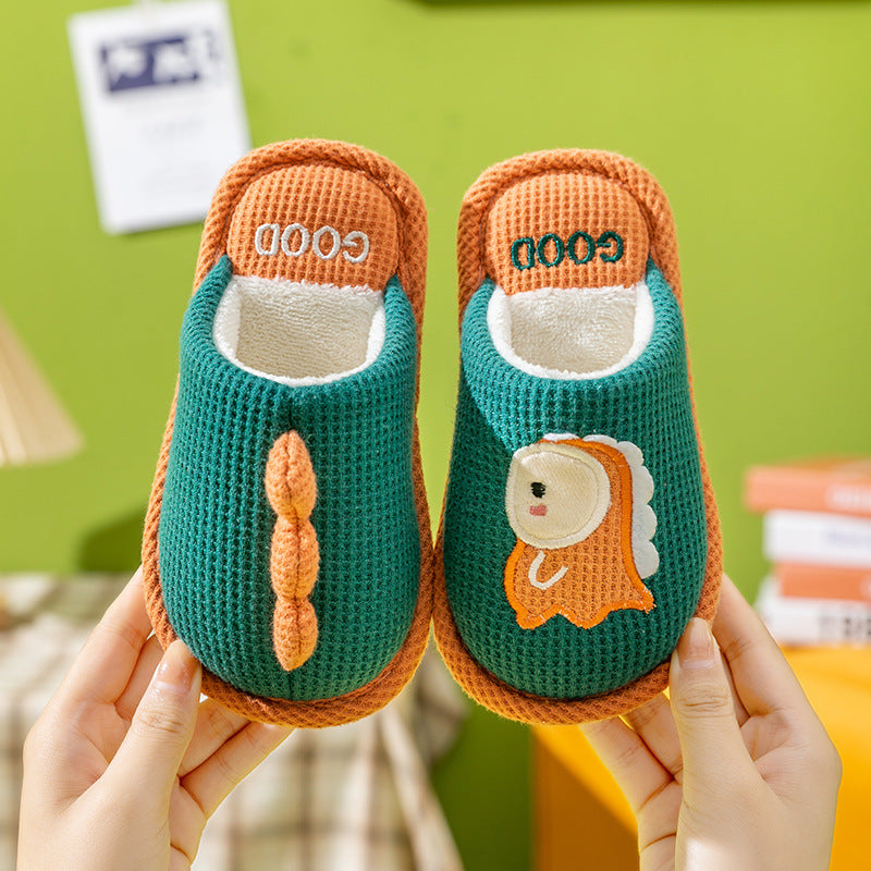 Children's linen slippers home parent-child slippers cute cotton and linen household floor slippers anti-slip sweat resistant cotton slippers