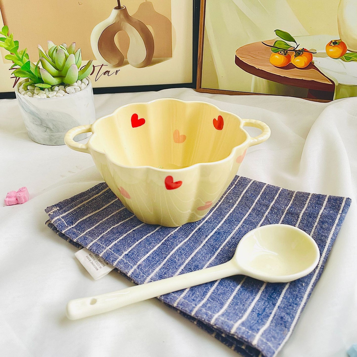 Cream style ins style household number pumpkin bowl with spoon combination single meal tableware ceramic rice bowl noodle bowl salad bowl