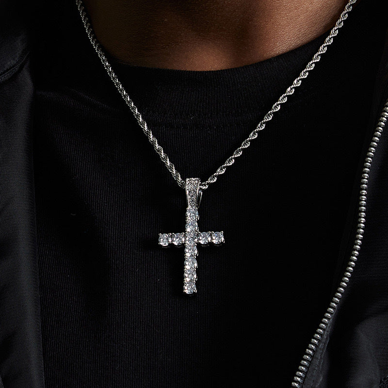 European and American cross-border hip-hop diamond-encrusted cross titanium steel necklace jewelry male hiphop simple high-end sweater chain female