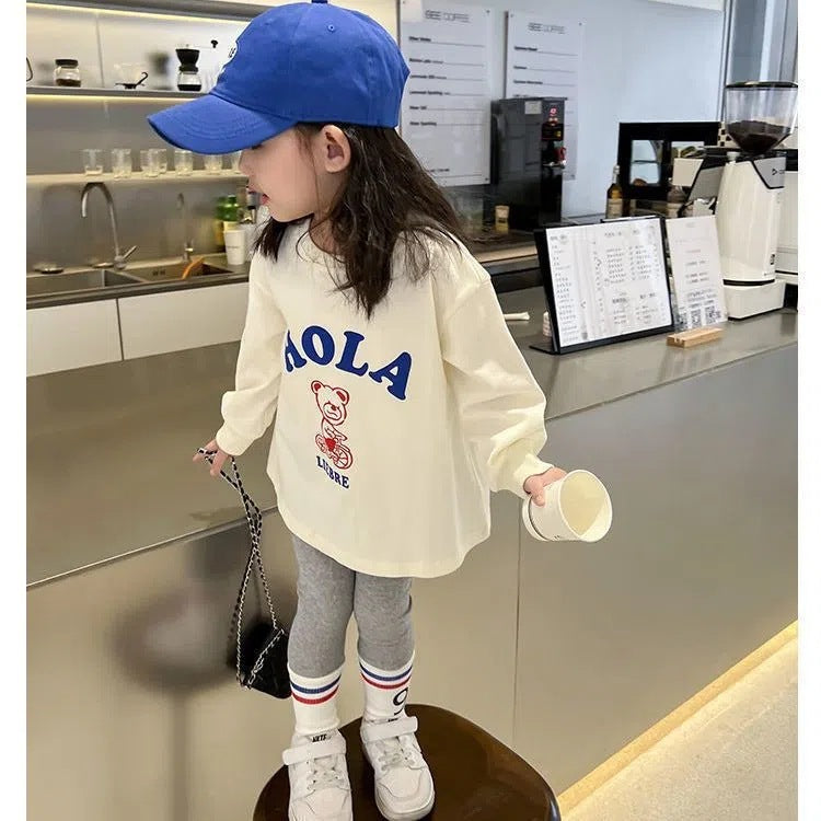 2025 New Girls Set Spring and Autumn Baby Foreign Cotton Soft Clothes Children's Fashionable Casual T-Shirt Two Piece Set.